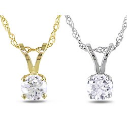 14k White Gold 1/6ct TDW Diamond Solitaire Necklace (I-J, I1-I2)