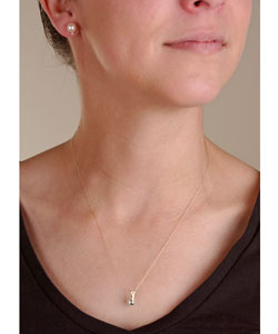 DaVonna 14k Gold Cultured Pearl and Diamond Earrings/ Necklace Set (7-7.5 mm/ 18 in)