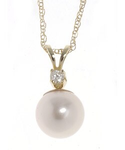 14-kt. Diamond 7.5-8 mm Cultured Pearl Pendant
