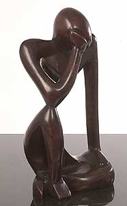 The Thinker Carved Wood 12-in. Statue(Ghana)