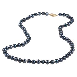 DaVonna 14k Gold Cultured Black Akoya Pearl Necklace (6.5-7 mm/ 18 in)
