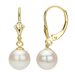DaVonna 14k Gold Cultured Akoya Pearl Leverback Earrings (7-7.5 mm)