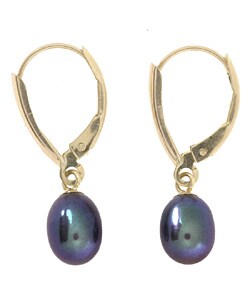 DaVonna 14k Gold Black Cultured Freshwater Pearl Earrings (6-7 mm)