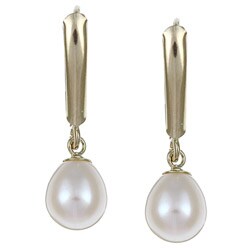 DaVonna 14k Gold Cultured White Freshwater Pearl Earrings (6-7 mm)