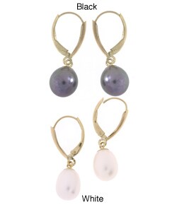 DaVonna 14k Gold Cultured Black Freshwater Pearl Earrings (8-9 mm)