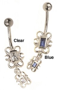 Stainless Steel Filigree-framed Square Barbell Belly Ring