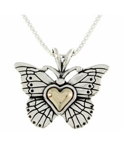 14-kt. Gold Butterfly Heart and Silver Necklace