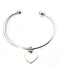 Sterling Silver Heart Charm Cuff Bracelet