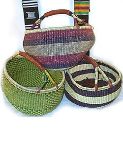Set of 3 Straw Traditional Tribal Baskets (Ghana)