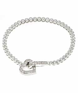 Sterling Silver Cubic Zirconia Heart Charm Bracelet