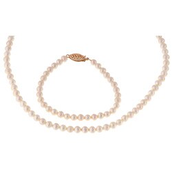 DaVonna 14k Gold Children's Pearl Necklace/ Bracelet Set (4-4.5 mm/ 14.5 in/ 5.75 in)