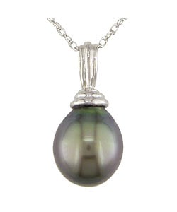 Miadora 14k White Gold Cultured Tahitian Drop Pearl Necklace (9-10 mm)
