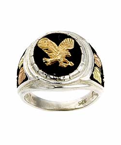 Black Hills Gold Silver Onyx Eagle Ring