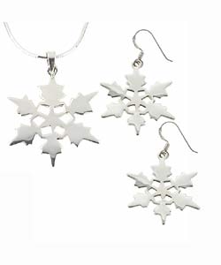 Sterling Silver Snowflake Earrings/ Necklace Set