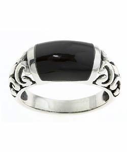 Tressa Sterling Silver Created Black Onyx Filigree Ring