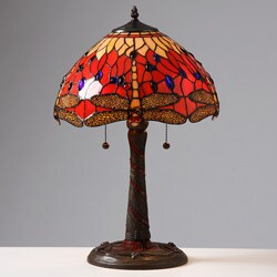 Tiffany Style Red Dragonfly Lamp w/ Mosaic Base