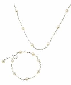 Sterling Essentials Sterling Silver 15.5-inch Necklace and 5.5-inch Bracelet Freshwater Pearl Children's Set