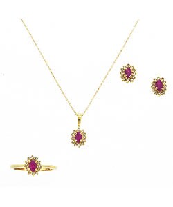 14-kt. Yellow Gold Ruby 1/3-ct Diamond Jewelry Set