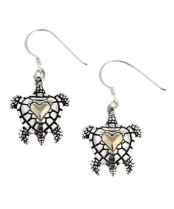 Sterling Silver and 14k Gold Turtle Earrings
