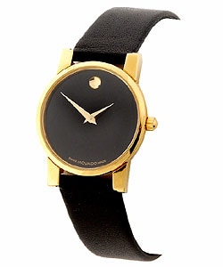 Movado Moderna Women's Goldtone Black Strap Watch