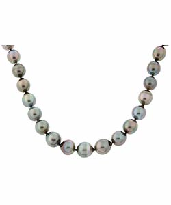 DaVonna 14k Gold Black Cultured Tahitian Pearl Necklace (9-11 mm/ 18 in)