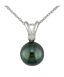 Miadora 14k Gold Cultured Tahitian Pearl and Diamond Accent Necklace (8 mm)