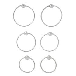 Sterling Silver Ball Hoop 3-pair Earring Set