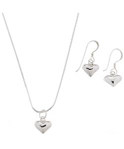 Sterling Silver Heart Necklace and Earring Set