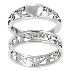 Sterling Silver Filigree and Heart Ring Set