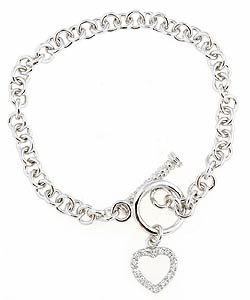 Tressa Sterling Silver CZ Open Heart Charm Bracelet