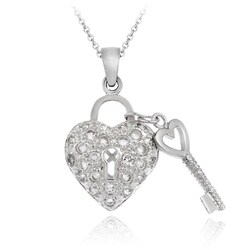 Icz Stonez Sterling Silver CZ Heart and Key Necklace