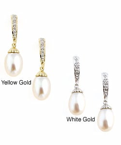 Kabella 14k Gold Cultured FW Pearl Diamond Earrings