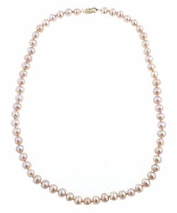 DaVonna 14k Gold Pink FW Pearl 18-inch Necklace (6.5-7 mm) (Set of 3)