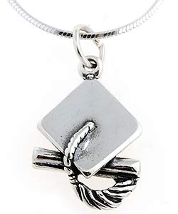 Sterling Silver Graduation Cap Pendant Necklace