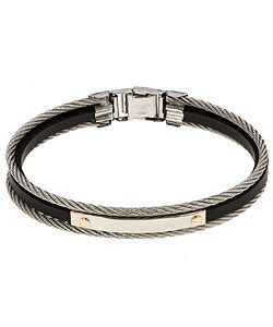 14k Gold and Steel Black Rubber Bracelet