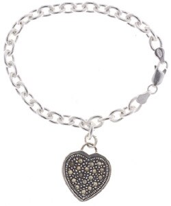 Sterling Silver Marcasite Heart Charm Bracelet