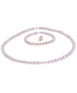 DaVonna 14k Gold FW Pearl Necklace Bracelet and Earring Set (6-6.5 mm)(Case of 3)
