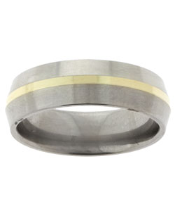 Men's Titanium and 14k Gold Beveled Band (6.8 mm)