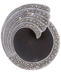Sterling Silver Marcasite and Onyx Pin