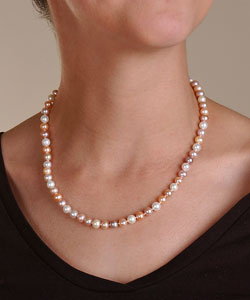 DaVonna 14k Gold Freshwater Cultured Multicolor Pink Pearl Necklace (6.5-7 mm/ 18 in)