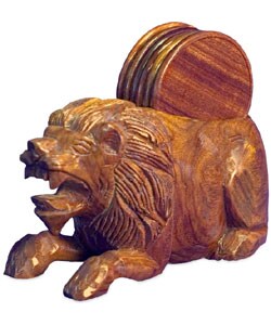 Handcrafted Coasters - Set-of-6 with Lion Holder 