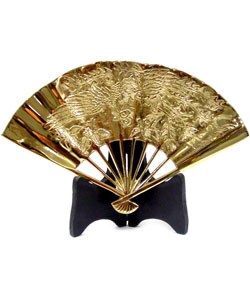 Brass Fan with Wooden Stand (Set-of-2)