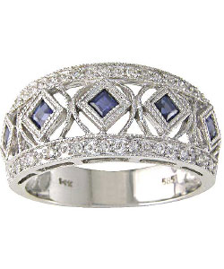 14kt White Gold 1/5-ct Diamond and Sapphire Ring