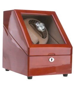 Walnut Double Watch Burgundy Winder Box for 5 Watches