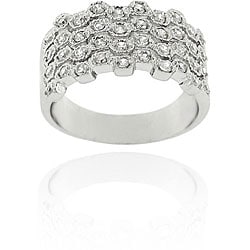 Icz Stonez Sterling Silver CZ Four-row Wave Ring