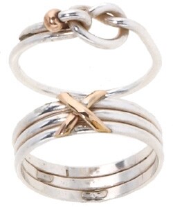Sterling Silver Two-tone Knot and X Ring Set