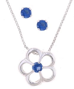Icz Stonez Sterling Silver Blue CZ Earring and Flower Pendant Set