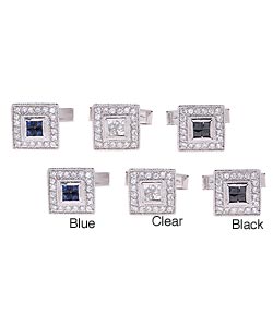 Icz Stonez Sterling Silver CZ Square Cuff Links