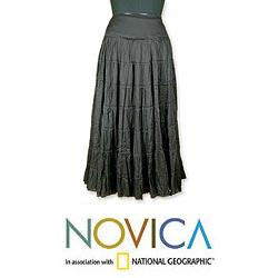 Women's Cotton 'Ebony Ruffles' Beaded Skirt (India)