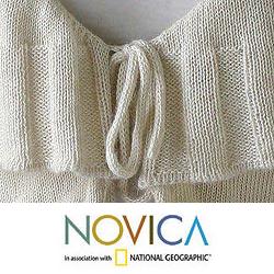 Women's Alpaca Wool 'Ruffled Cream' Sweater (Peru)